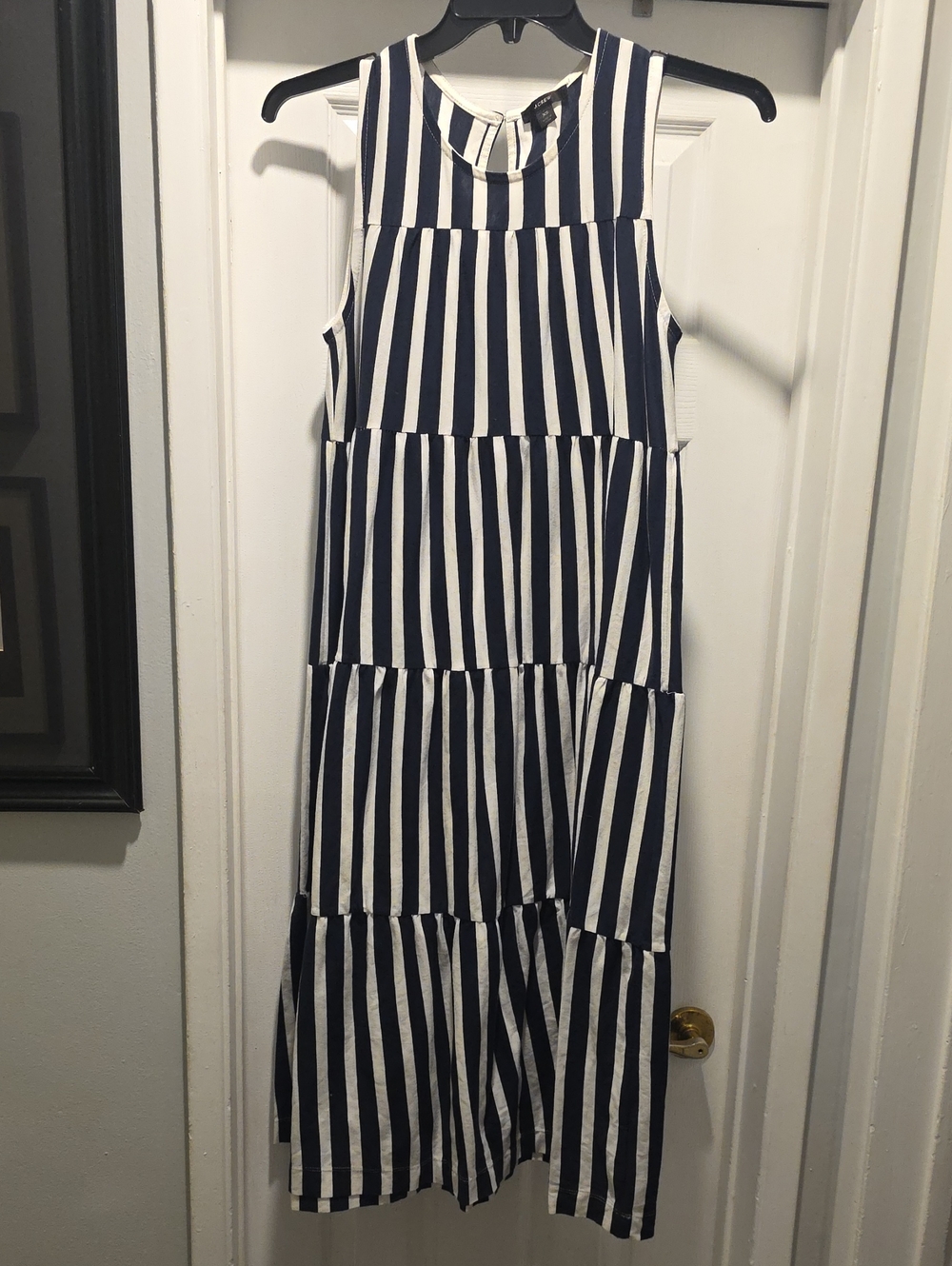 J. Crew Navy and White Sleeveless Tiered Maxi Dress